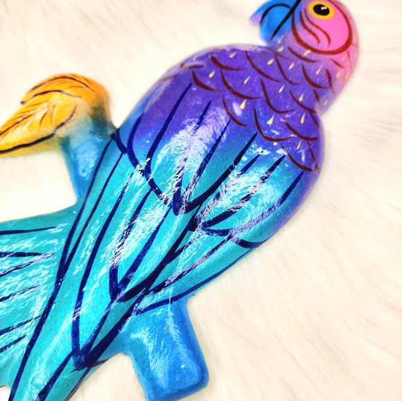 Vintage Mccaw Parrot Papier Mache Wall Hanging Hand Painted in Mexico - Picture 6 of 10